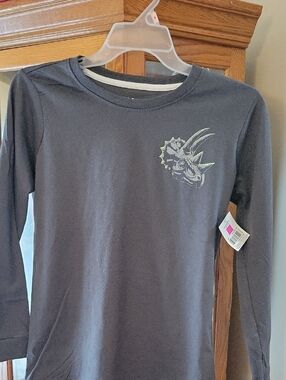 Kids Long-Sleeve Triceratops Tee - Charcoal